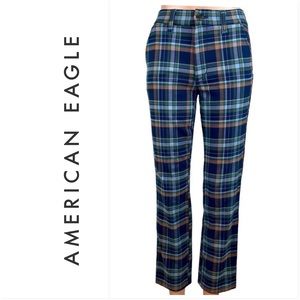 American Eagle Women's Blue Plaid Super Hi-Rise Skinny Trouser Womens Size 10